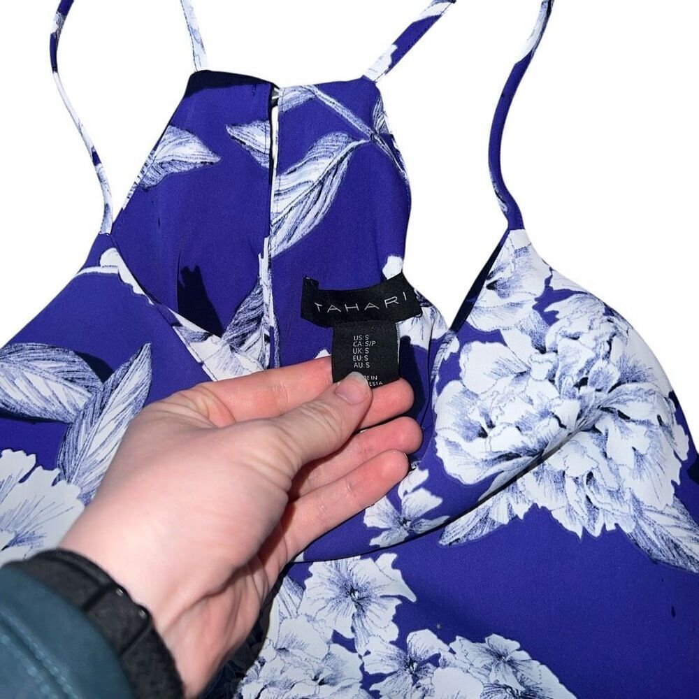 TAHARI Blue Floral Sleeveless Maxi Dress Size S - Picture 4 of 9